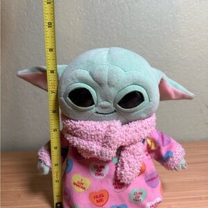 Disney Baby Yoda Grogu Plush Pink Valentine Outfit